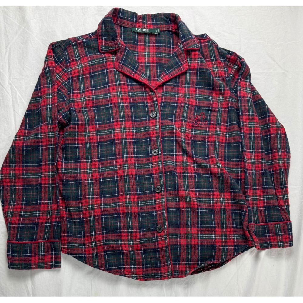 Lauren Ralph Lauren Plaid Pajama Set Women Small Red Green Classic Sleepwear PJ - Picture 4 of 16